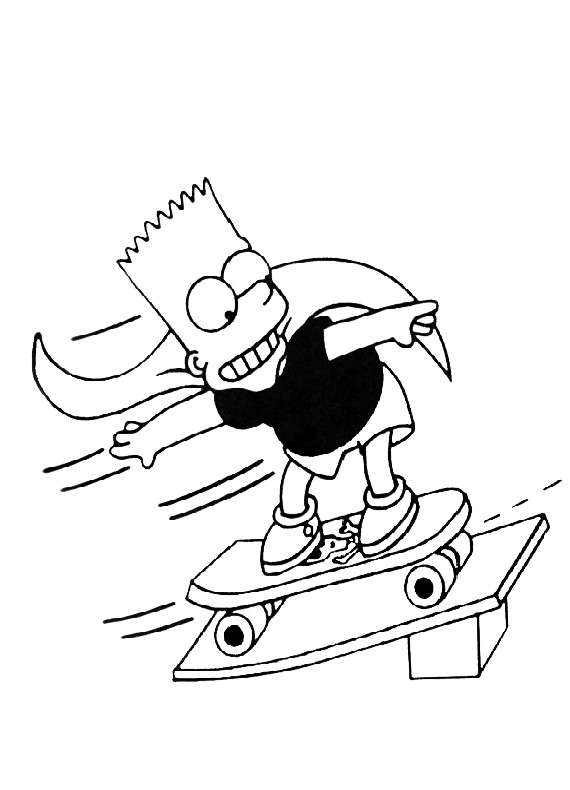 Bart Simpson con mantello e skateboard da colorare gratis