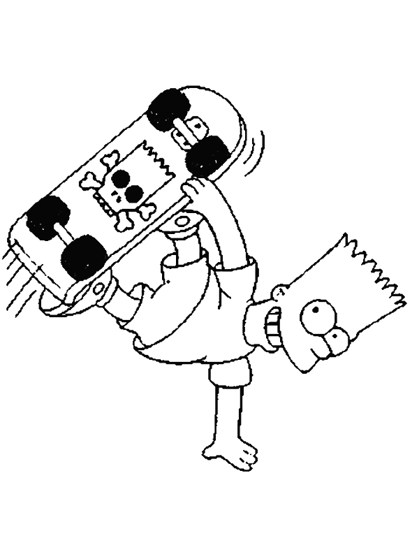Bart Simpson con skateboard con teschio da colorare