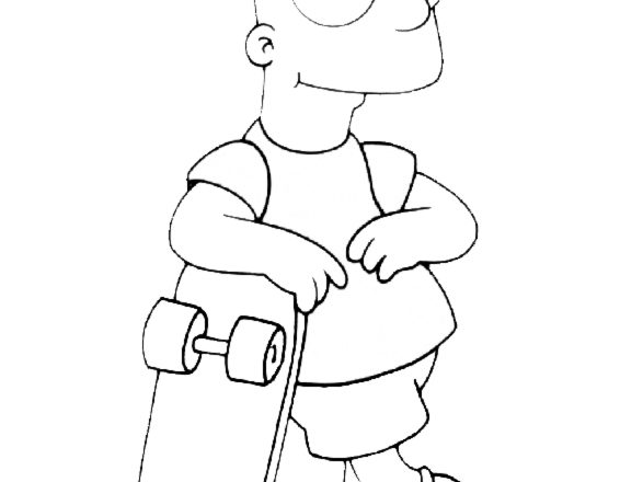 Bart Simpson sorride con lo skateboard disegno