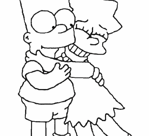 Bart e Lisa Simpson si abbracciano disegno da colorare