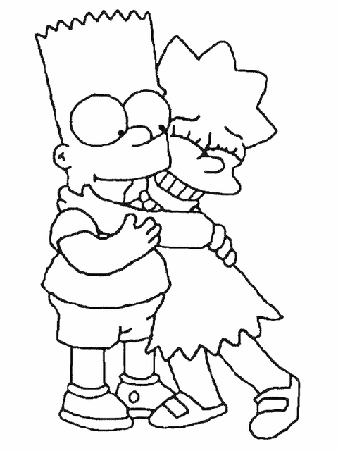 Bart e Lisa Simpson si abbracciano disegno da colorare