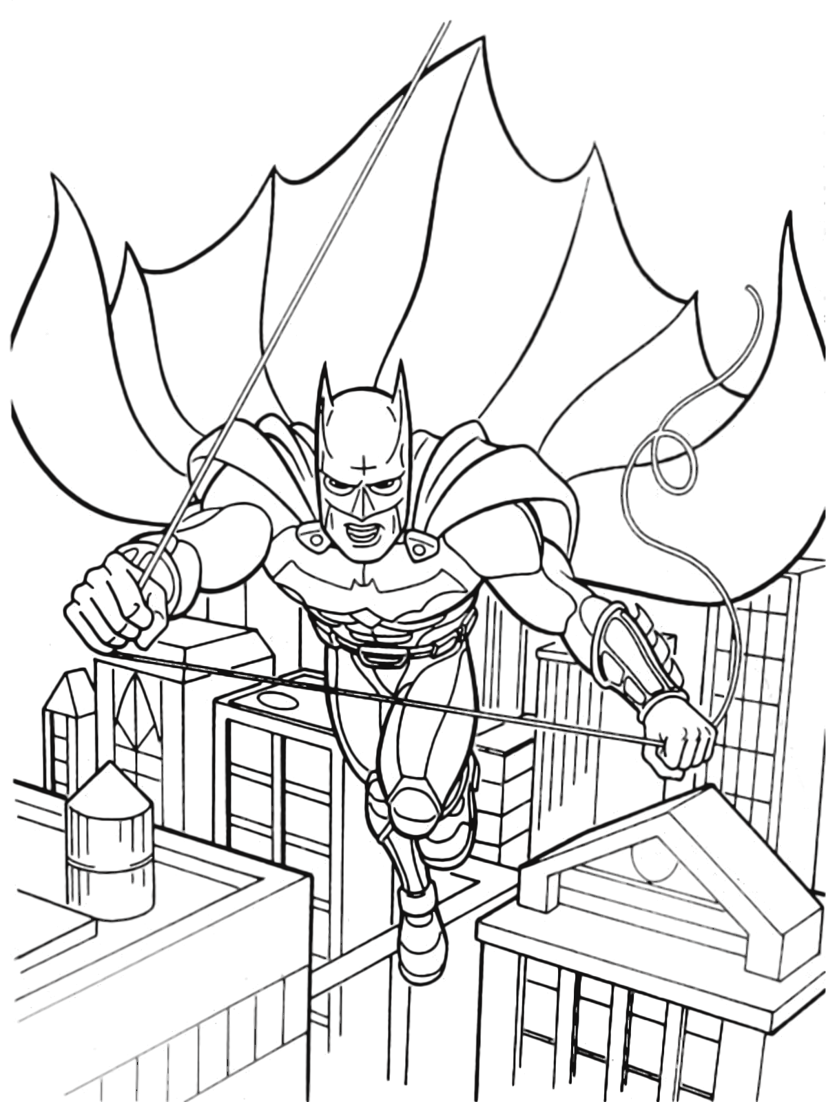 Batman vola tra i tetti della notte da colorare
