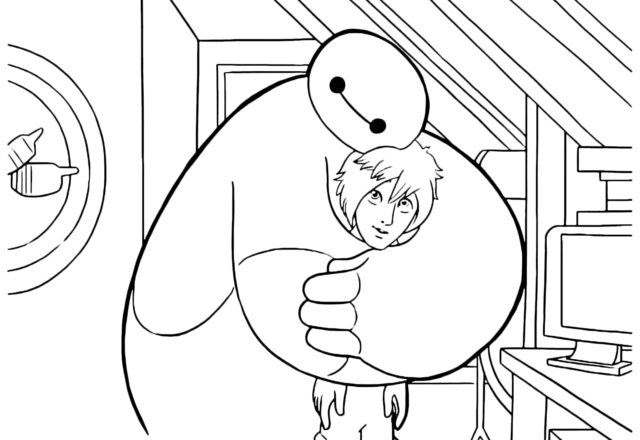 Baymax abbraccia Hiro disegni da colorare gratis