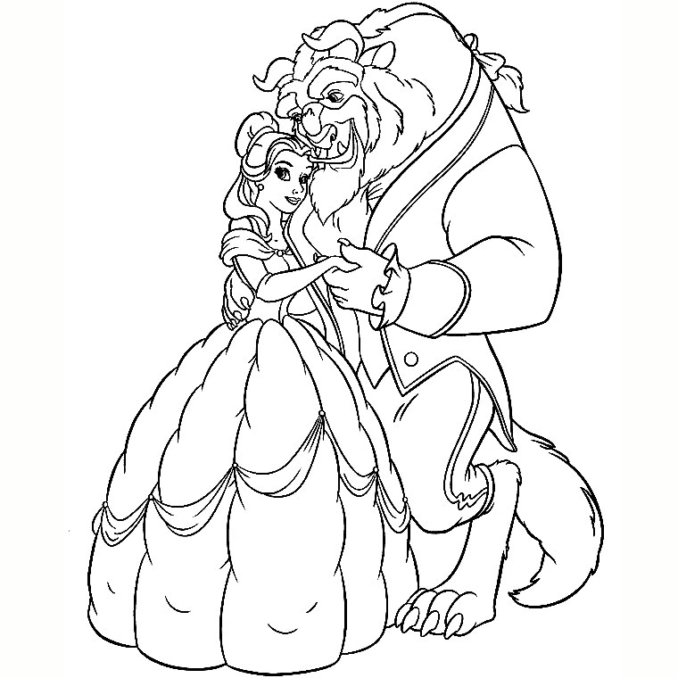 Belle e la bestia abbracciati disegni da colorare gratis
