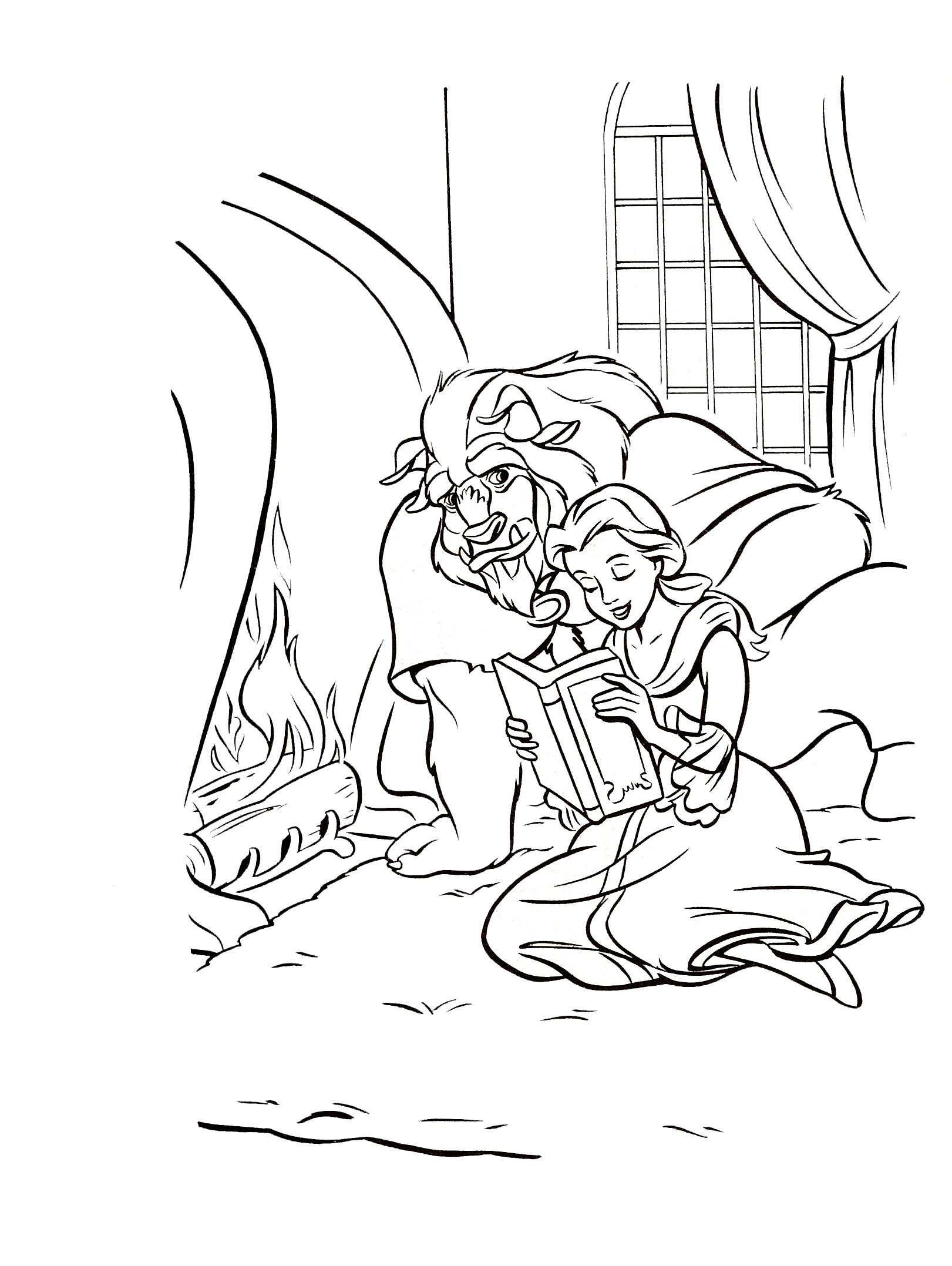 Belle e la bestia con il libro disegni da colorare gratis