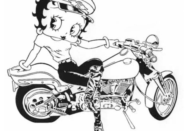 Betty Boop su una moto custom disegno da colorare