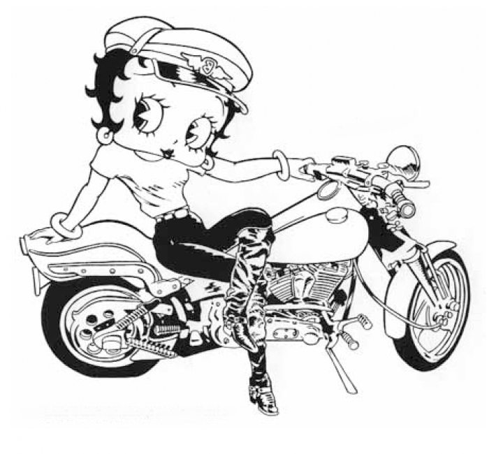 Betty Boop su una moto custom disegno da colorare