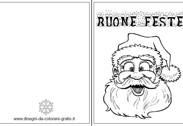 Biglietto auguri di Natale da stampare e colorare con volto Babbo Natale
