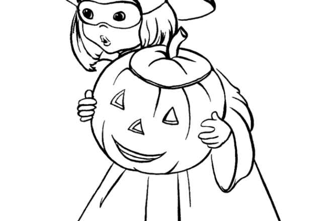 Bimba con zucca di Halloween disegno da colorare