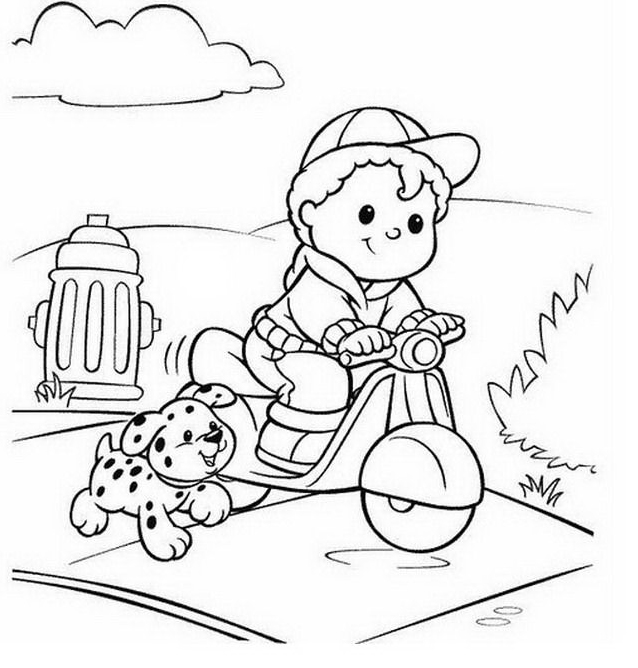 Bimbo sulla moto con cane cagnolino disegno da colorare