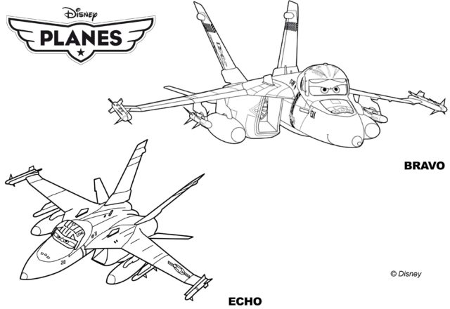 Bravo e Echo aeroplani Disney Planes cartoni animati da colorare