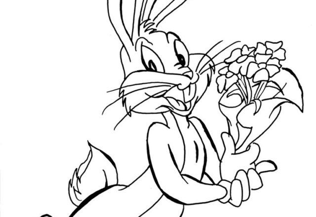 Bugs Bunny con mazzo di fiori disegno da colorare gratis