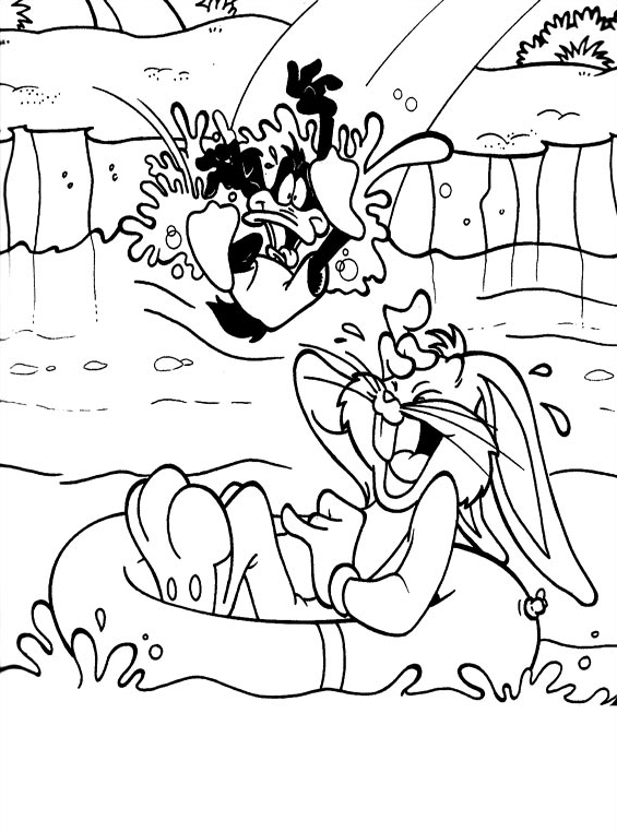 Bugs Bunny e Daffy Duck divertimento in acqua disegno da colorare