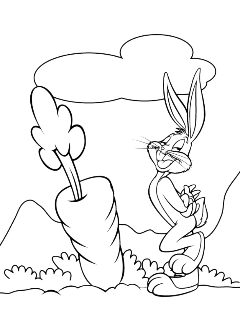 Bugs Bunny ed una grande carota disegno da colorare per bimbi