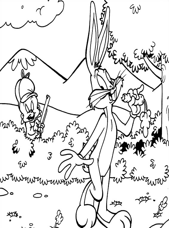 Bugs Bunny fugge da Taddeo il cacciatore disegno da colorare