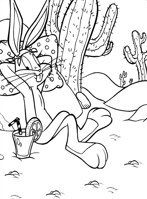Bugs Bunny nel deserto con i cactus da stampare e da colorare