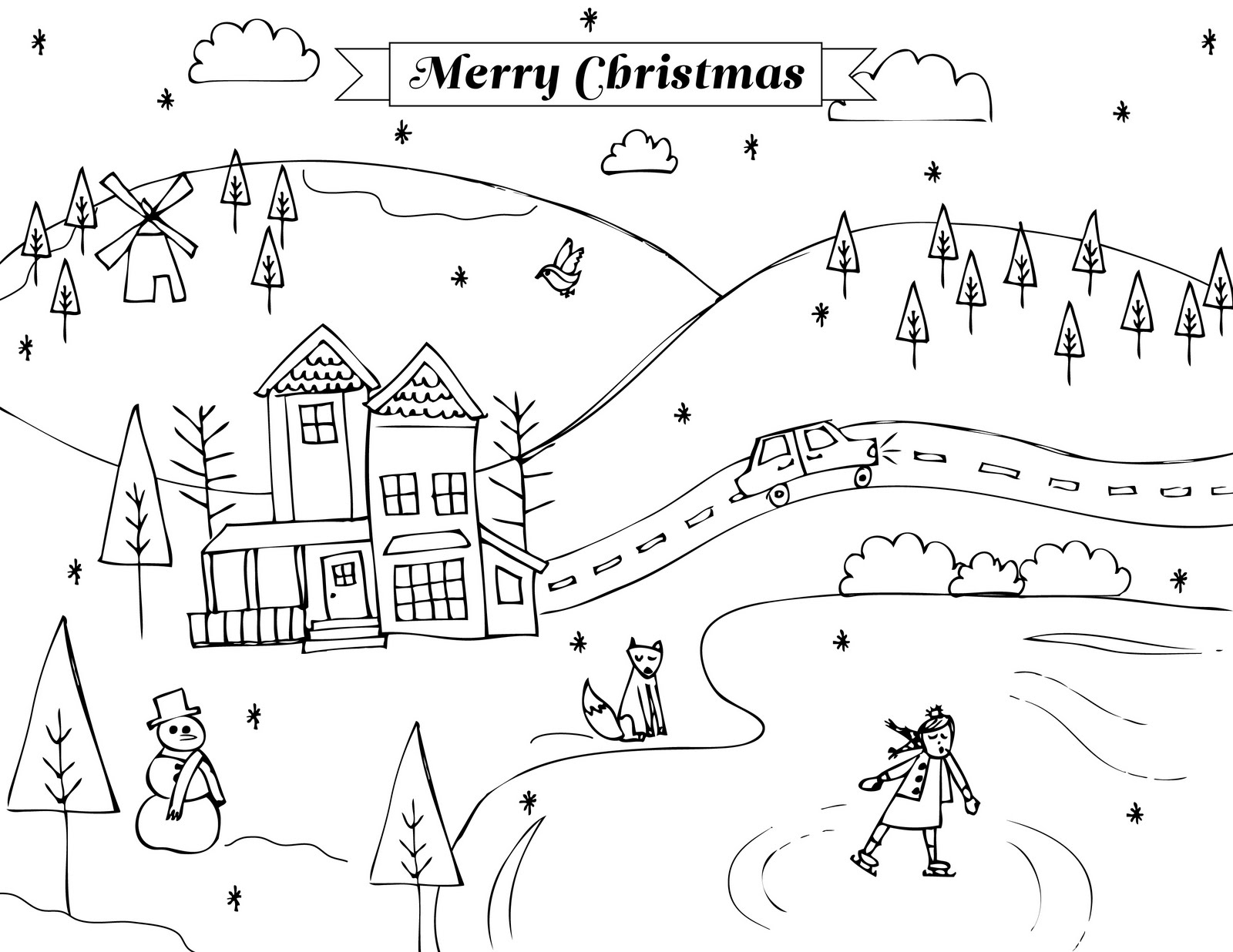 Buon Natale in città disegno da colorare gratis per bambini