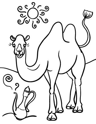 Cammello femmina nel deserto immagine da colorare gratis
