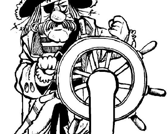 Capitano dei pirati al timone della nave da colorare