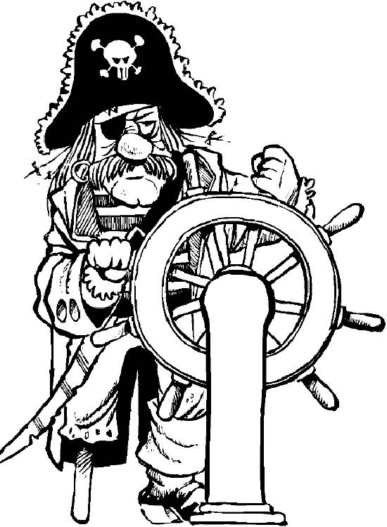 Capitano dei pirati al timone della nave da colorare
