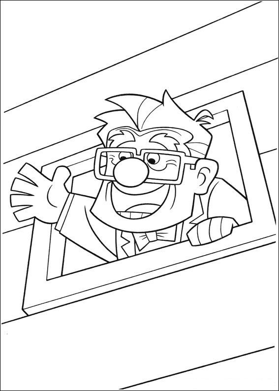 Carl saluta dalla finestra Disney Up disegni da colorare