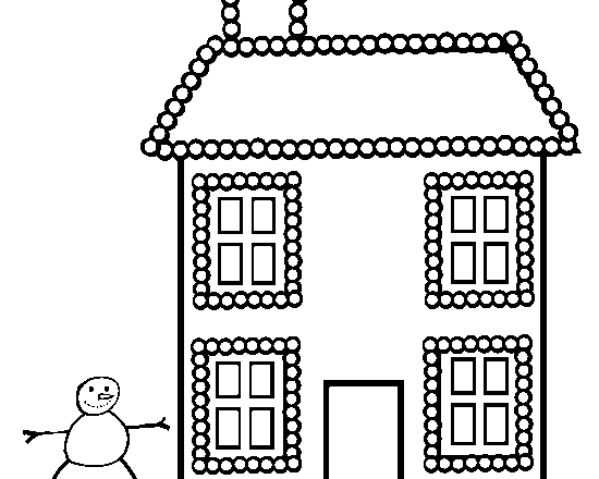 Casa con pupazzo di neve da colorare
