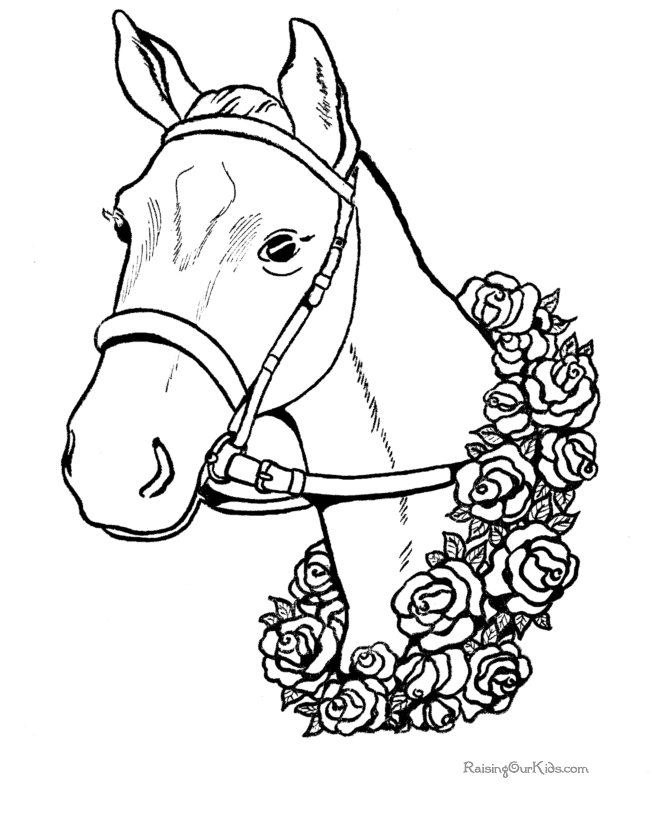 Cavallo con corona di rose disegno da colorare gratis