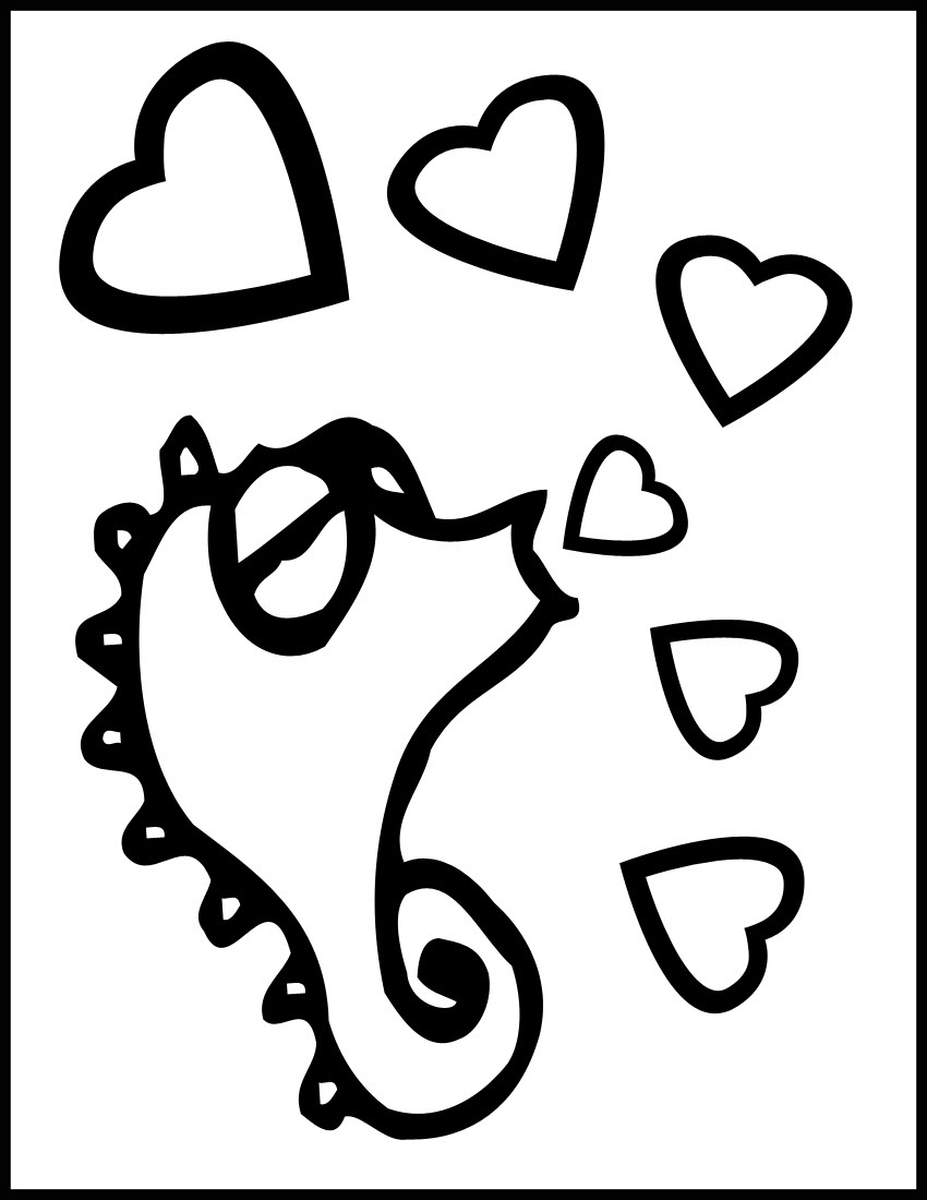 Cavalluccio marino che manda i cuoricini disegno da colorare