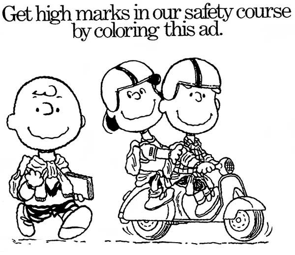 Charlie Brown Lucy e Linus sullo scooter disegno da colorare
