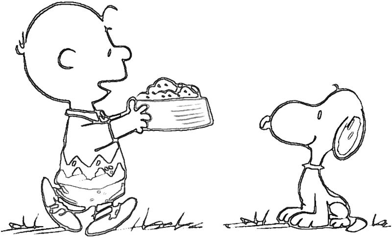 Charlie Brown da la pappa a Snoopy disegno da colorare Peanuts