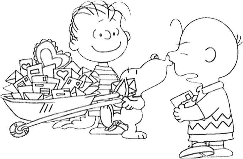 Charlie Brown e le letterine di San Valentino disegno da colorare