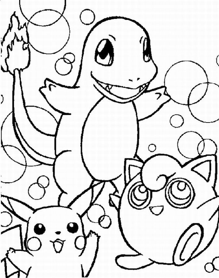 Charmander Jigglypuff e Pikachu Pokemon disegni da colorare