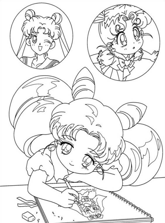 Chibiusa che disegna immagini da colorare Sailor Moon