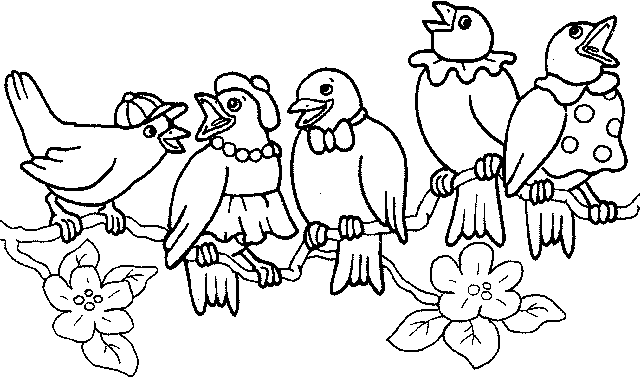 Cinque simpatici uccellini disegni da colorare gratis