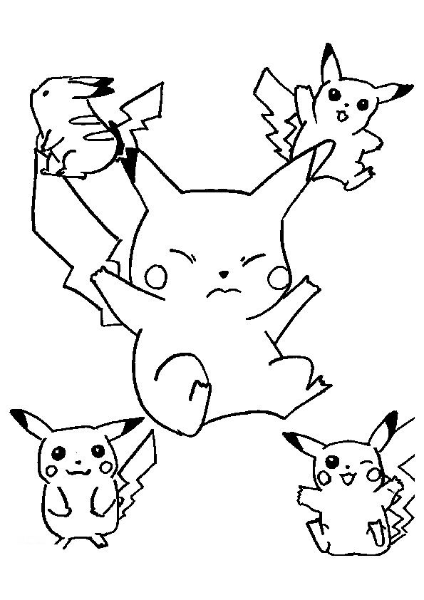 Cinque versioni di Pikachu disegno da colorare Pokemon