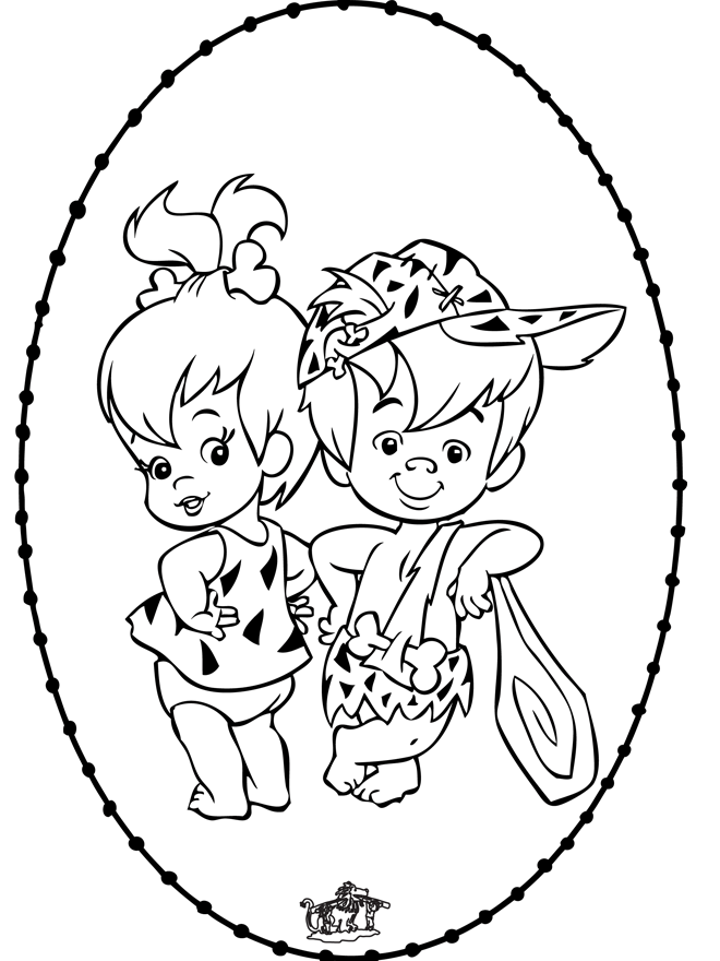 Ciottolina e Bam Bam in una forma ovale disegno da colorare per bambini