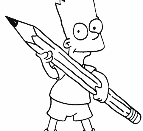 Colora questo disegno con Bart Simpson e una grossa matita