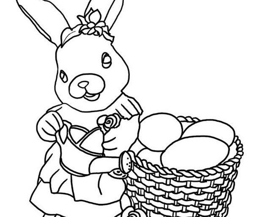 Coniglietta e cesto di uova disegno da colorare gratis