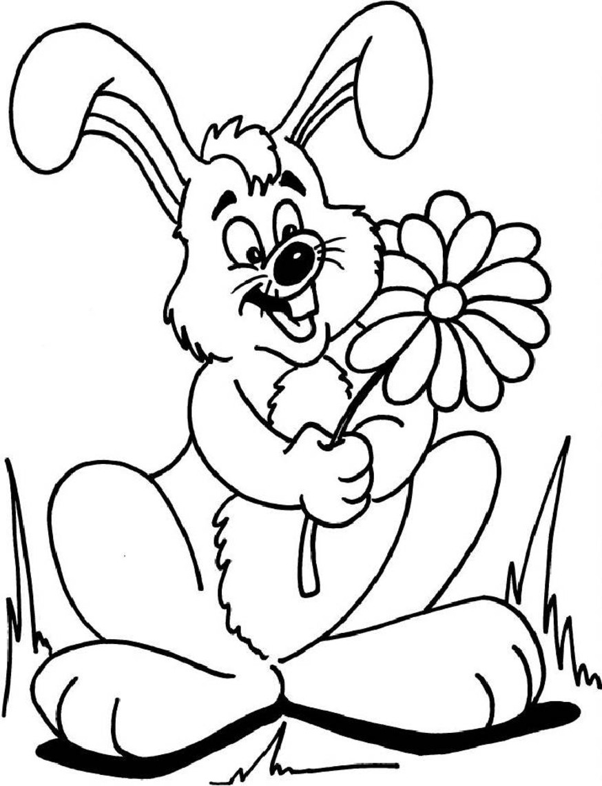 Coniglio con grande fiore disegno da colorare