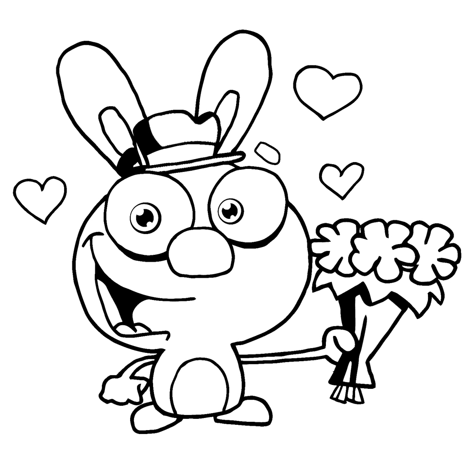 Coniglio con mazzo di fiori disegno da colorare