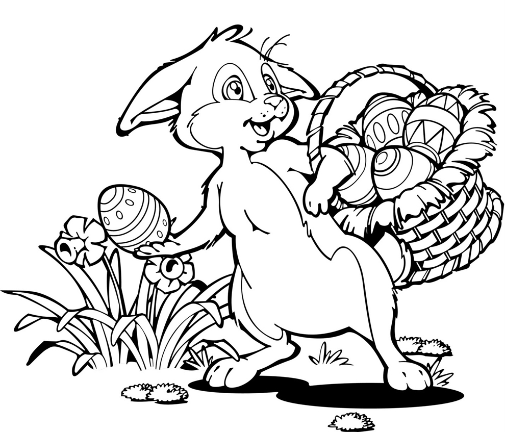 Coniglio e cesto di Pasqua disegni da colorare