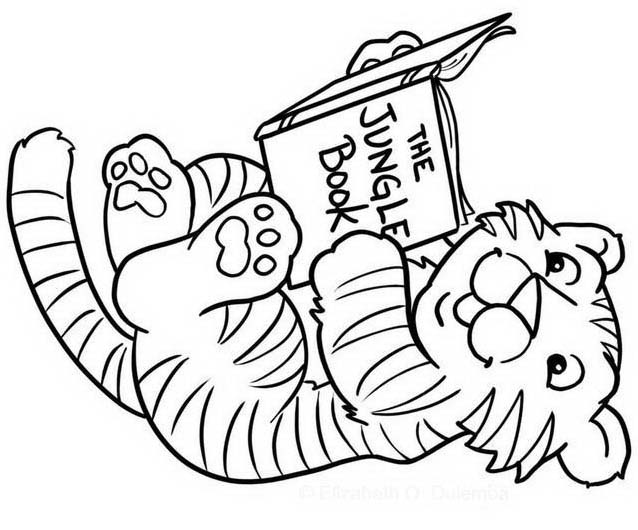 Cucciolo di tigre che legge un libro disegni da colorare