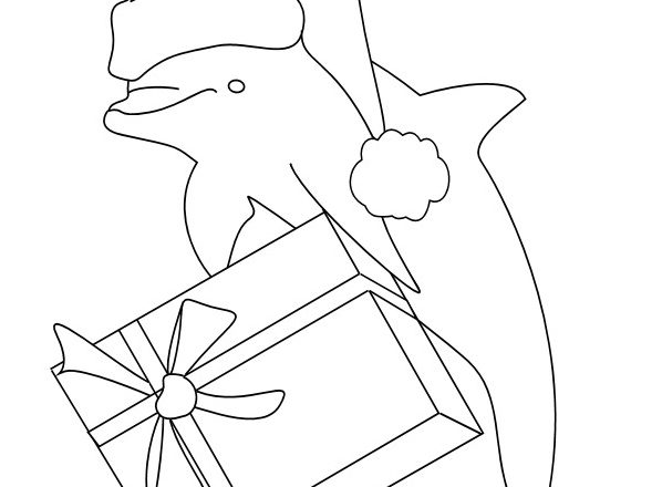 Delfino da colorare con cappello di Natale
