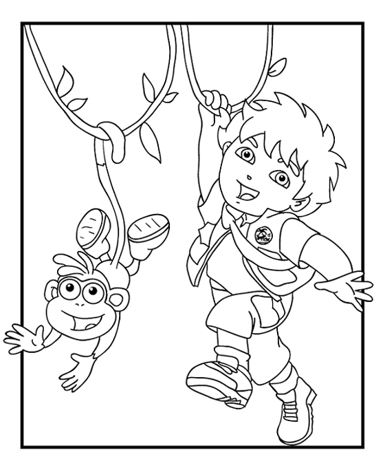 Diego e Boots saltano sulle liane disegno da colorare