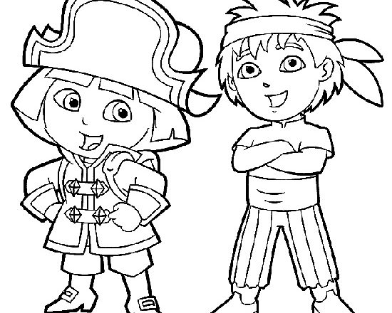 Diego e Dora l’ Esploratrice vestiti da pirati da stampare e da colorare gratis