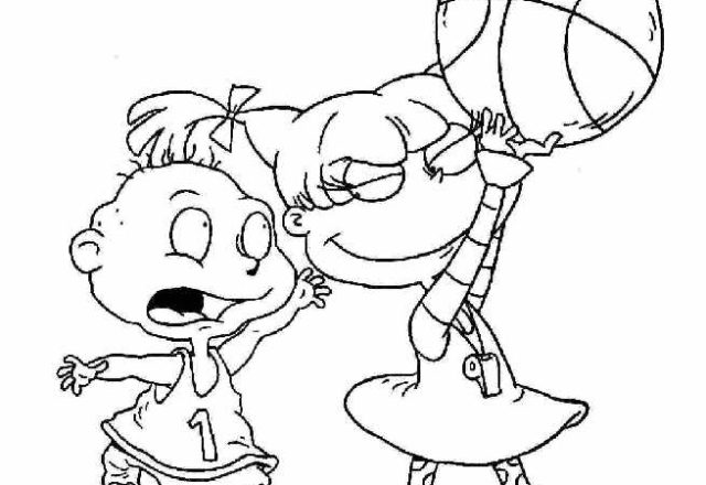 Disegno da colorare I Rugrats Tommy e Angelica giocano a basket