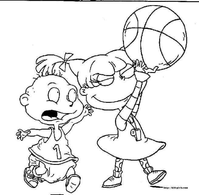 Disegno da colorare I Rugrats Tommy e Angelica giocano a basket