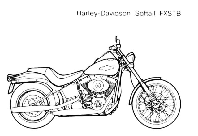 Disegno da colorare mezzi di trasporto moto Harley Softail FXSTB