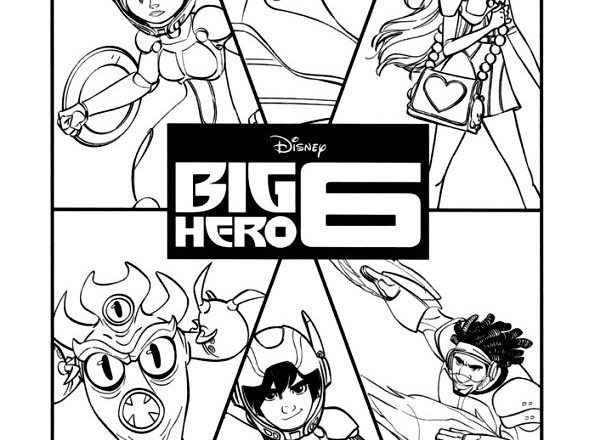 Disegno da colorare per bambini con i personaggi di Big Hero 6