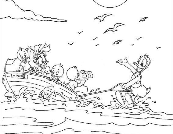 Disney Qui Quo Qua al mare in barca disegni da colorare